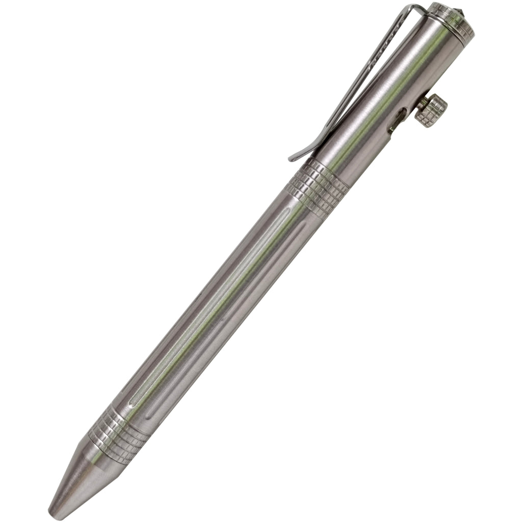 Stainless Steel Bolt-action Pen EDC Outdoor Retractable Ball-point Pens with Pocket Clip