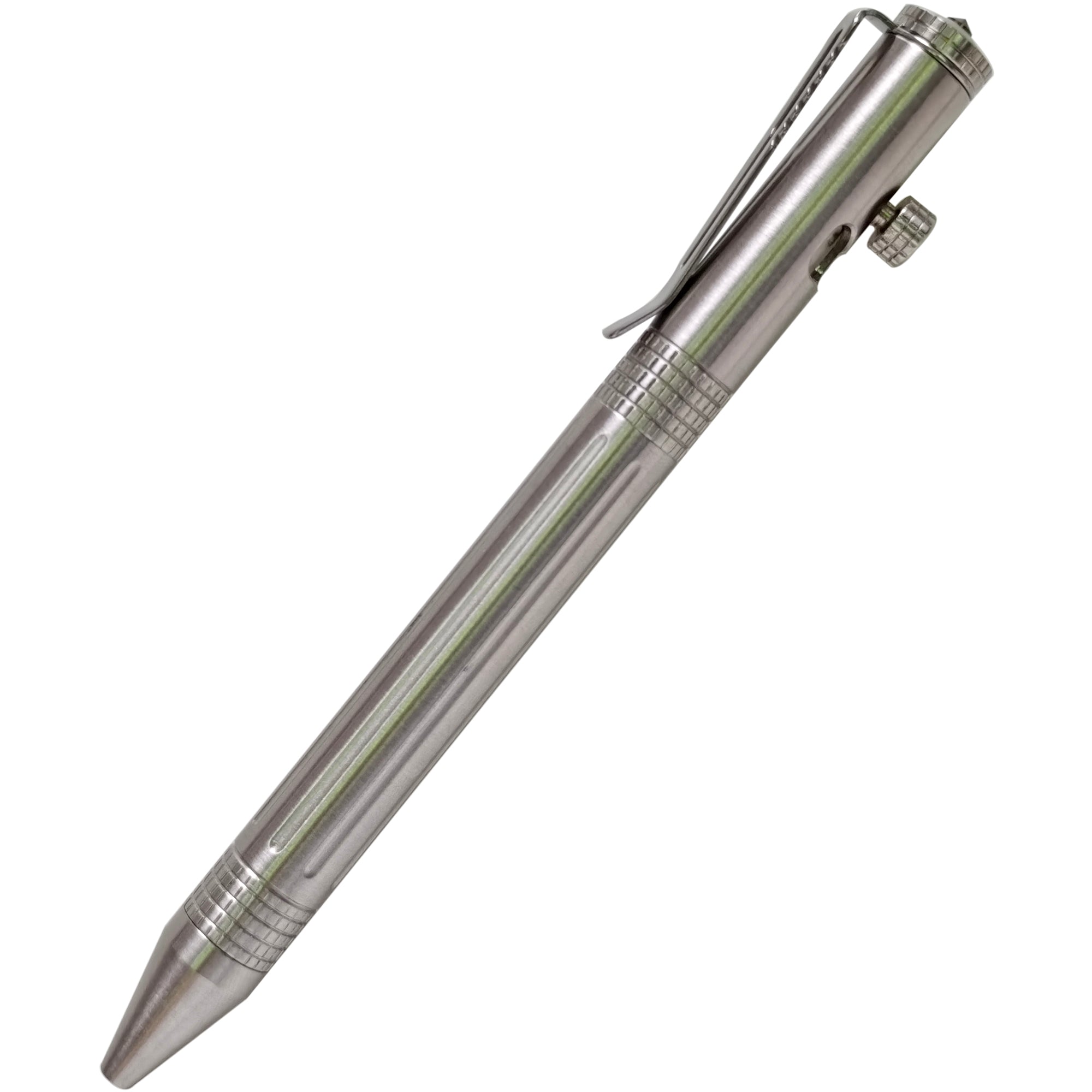 Stainless Steel Bolt-action Pen EDC Outdoor Retractable Ball-point Pens with Pocket Clip