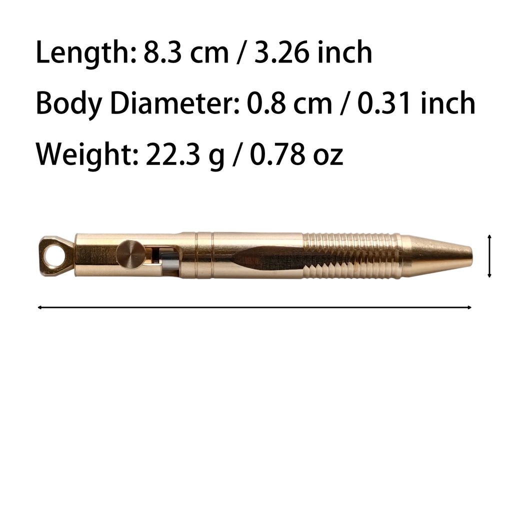 Compact Mini Brass EDC Bolt Action Ballpoint Pen – Portable Keychain Pen with Quick Release, Grooved Grip, Secure Lock, and Lanyard Loop for Everyday Carry