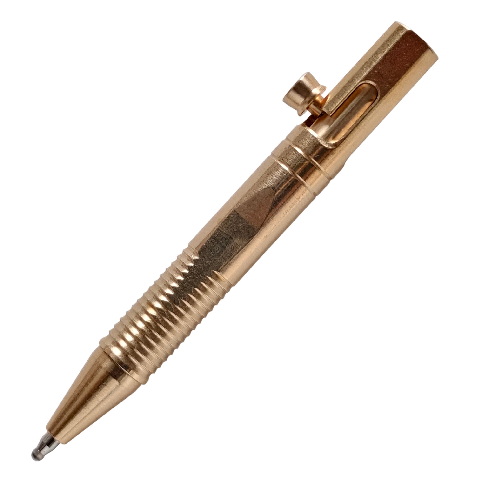 Compact Mini Brass EDC Bolt Action Ballpoint Pen – Portable Keychain Pen with Quick Release, Grooved Grip, Secure Lock, and Lanyard Loop for Everyday Carry