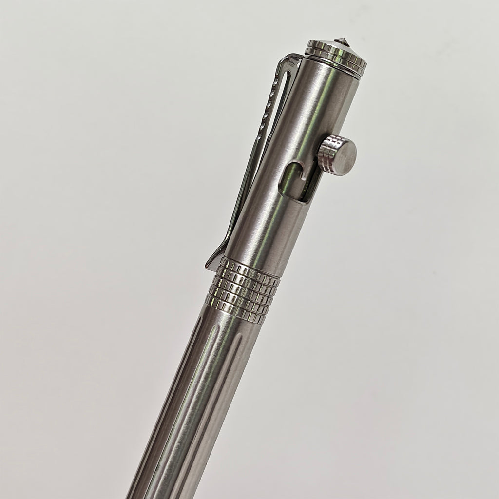 Stainless Steel Bolt-action Pen EDC Outdoor Retractable Ball-point Pens with Pocket Clip