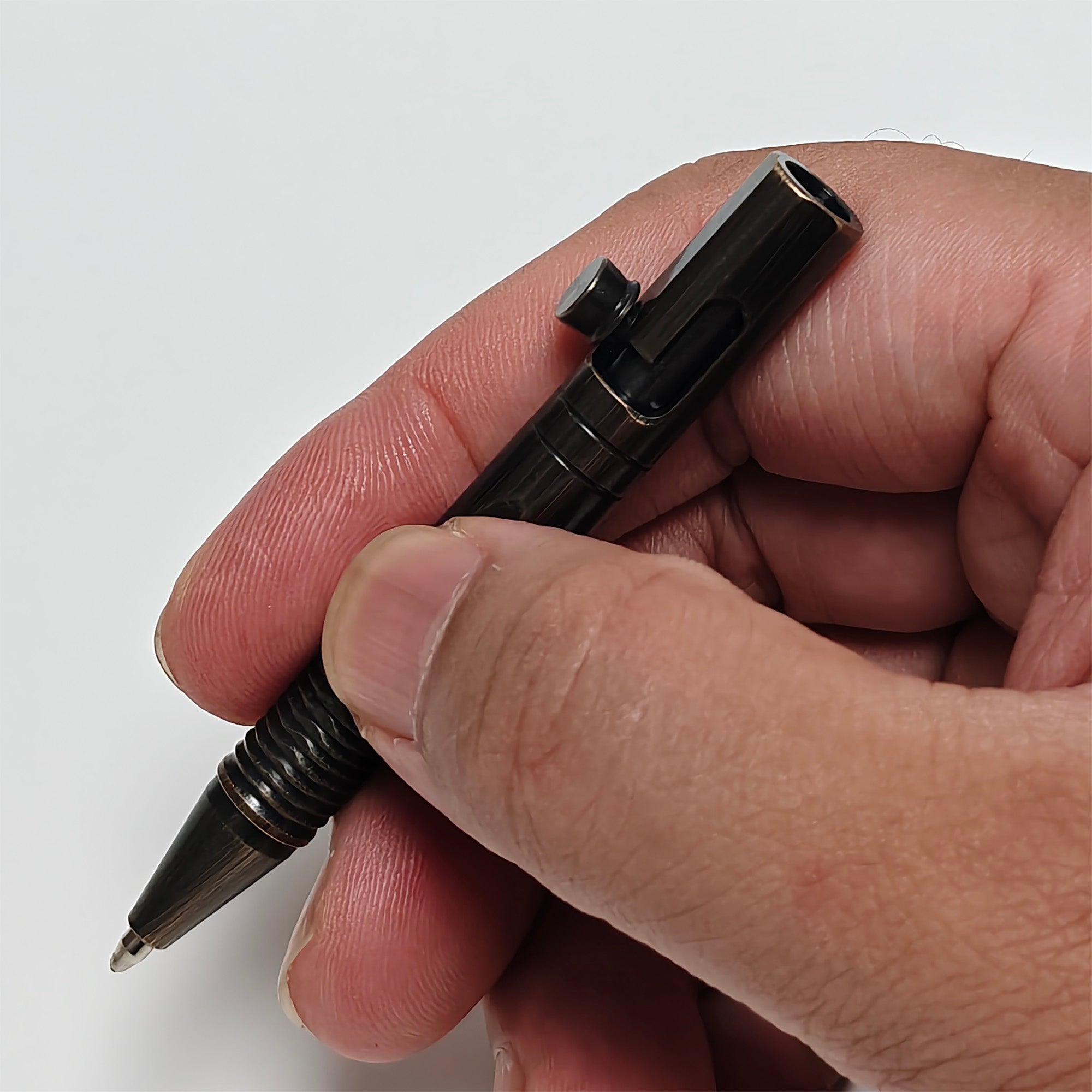 Compact Mini Brass EDC Bolt Action Ballpoint Pen – Portable Keychain Pen with Quick Release, Grooved Grip, Secure Lock, and Lanyard Loop for Everyday Carry