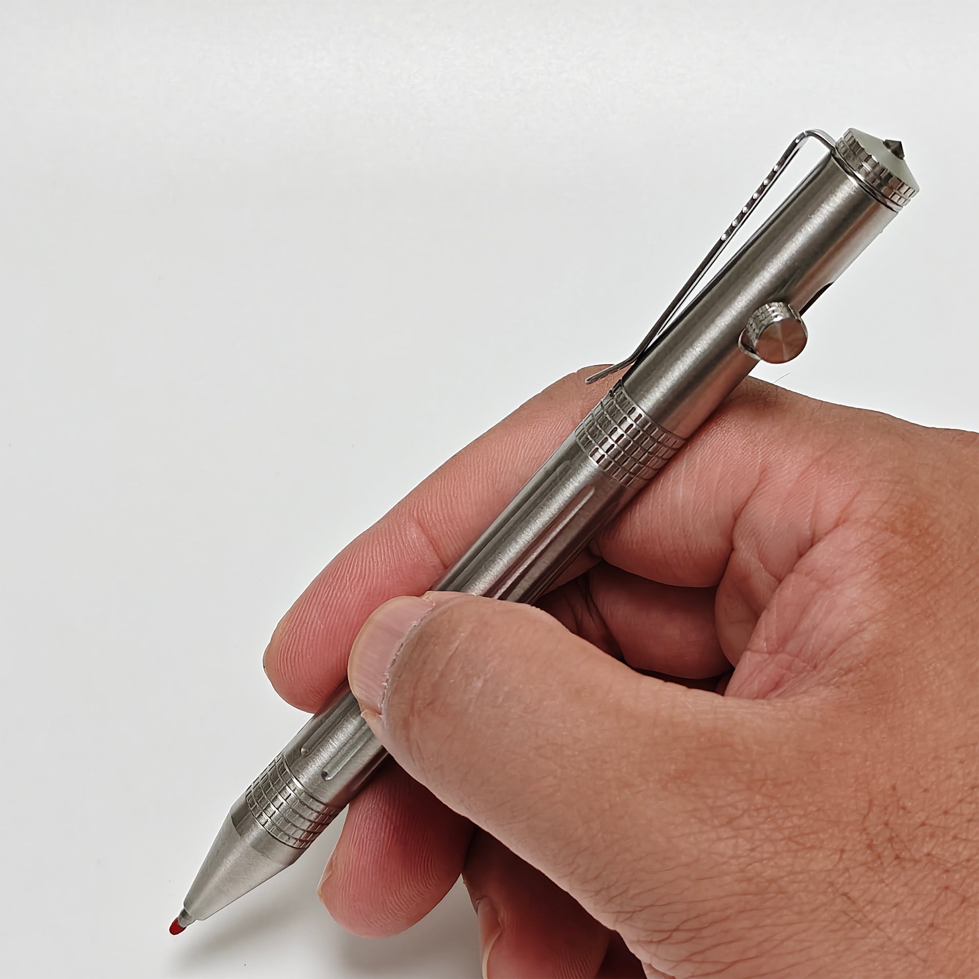 Stainless Steel Bolt-action Pen EDC Outdoor Retractable Ball-point Pens with Pocket Clip