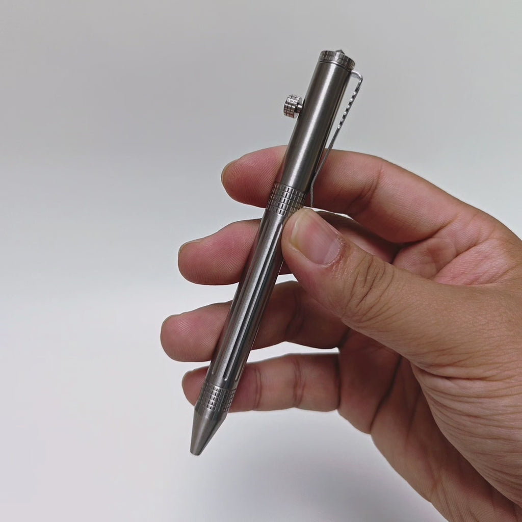 Stainless Steel Bolt-action Pen EDC Outdoor Retractable Ball-point Pens with Pocket Clip