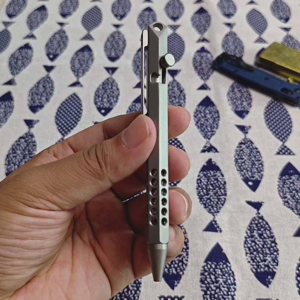 Hex-Body Titanium Bolt Action Pen EDC Pen Anti-Roll Design & Lanyard Hole - Smooth Writing